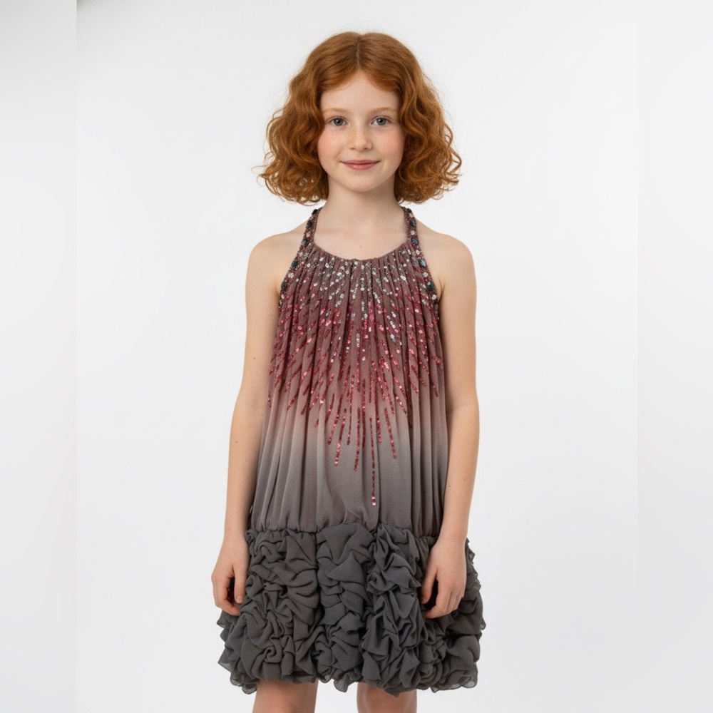 Y2K Sara Sara The Collection Stunning Silk Ombre Beaded Girls‎ Dress sz 8 NWT